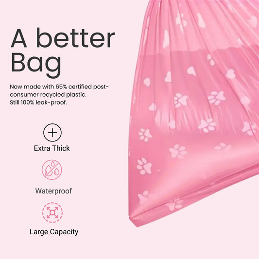 Thick & Durable Pet Poop Bags with Pink Bows – Leakproof, Eco-Friendly Dog & Cat Waste Bags for Walks