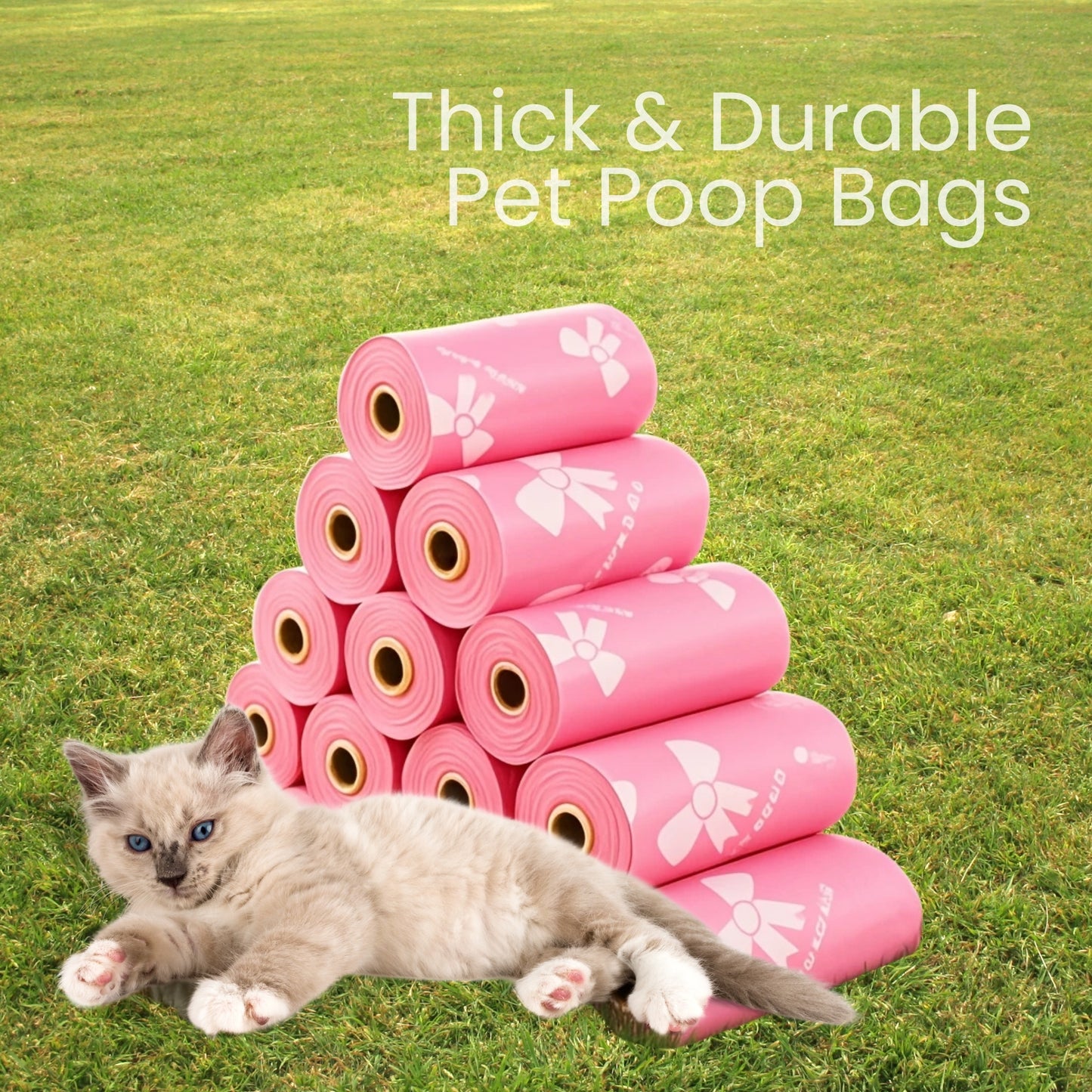 Thick & Durable Pet Poop Bags with Pink Bows β Leakproof, Eco-Friendly Dog & Cat Waste Bags for Walks