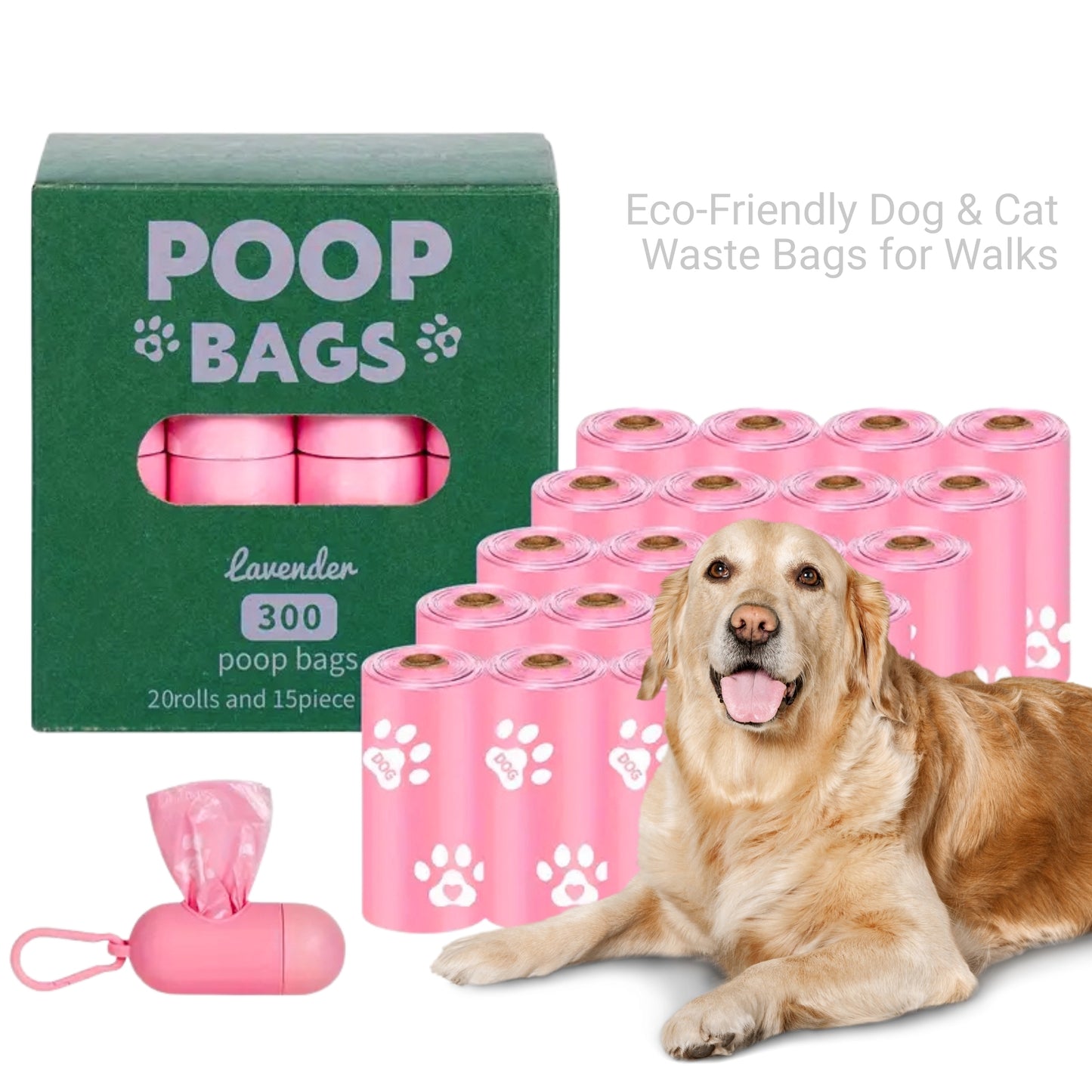 Thick & Durable Pet Poop Bags with Pink Bows – Leakproof, Eco-Friendly Dog & Cat Waste Bags for Walks