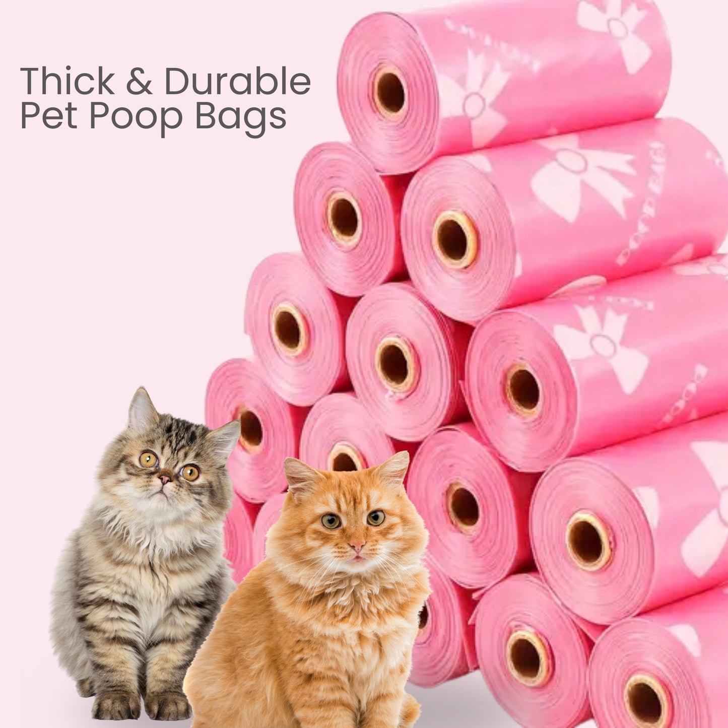 Thick & Durable Pet Poop Bags with Pink Bows – Leakproof, Eco-Friendly Dog & Cat Waste Bags for Walks