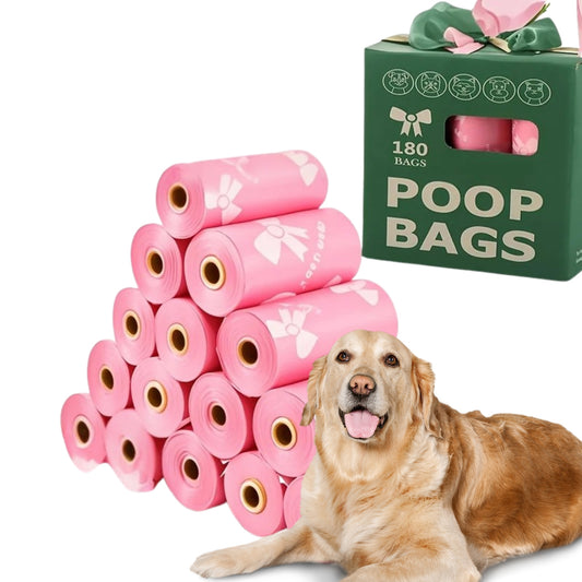 Thick & Durable Pet Poop Bags with Pink Bows – Leakproof, Eco-Friendly Dog & Cat Waste Bags for Walks